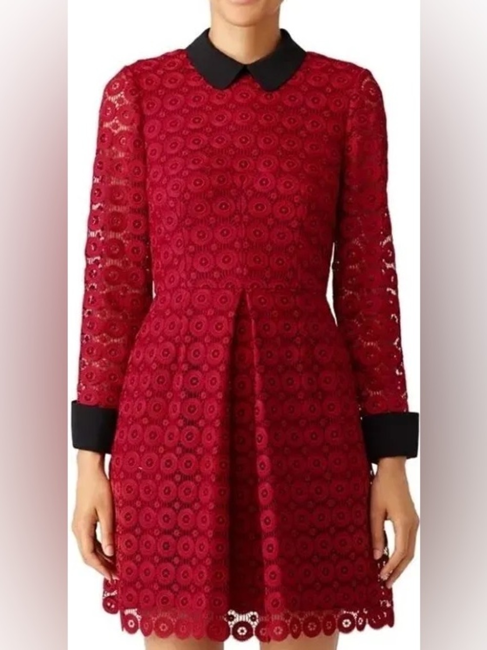 Jill Jill Stuart Peter Pan Collar Red Lace Long-Sleeve Fit-and-Flare Dress ❤️❤️